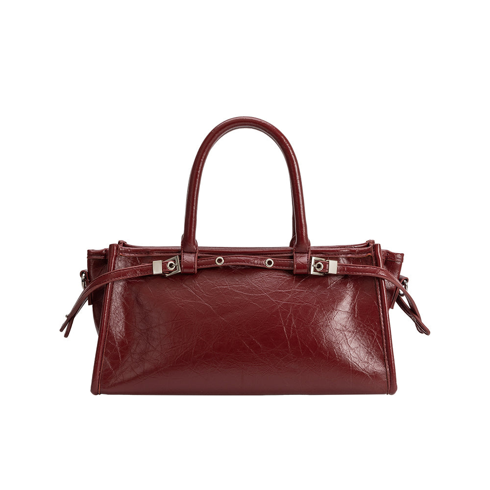 Burgundy Red Rhonda Recycled Vegan Leather Top Handle Bag - Melie Bianco
