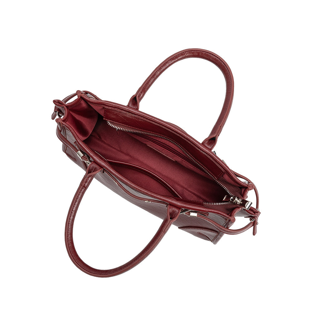Burgundy Red Rhonda Recycled Vegan Leather Top Handle Bag - Melie Bianco