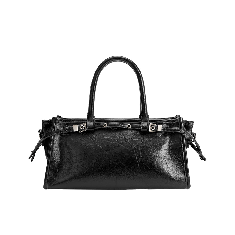 Black Rhonda Recycled Vegan Leather Top Handle Bag - Melie Bianco