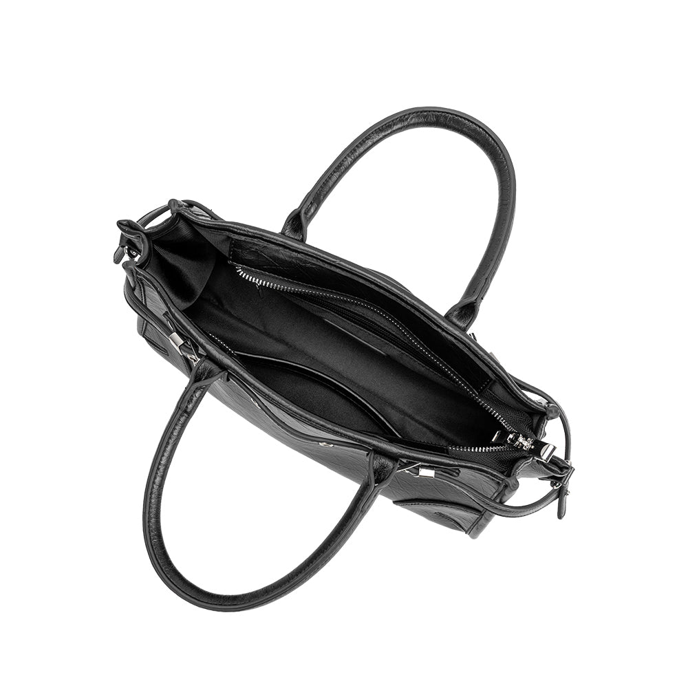 Black Rhonda Recycled Vegan Leather Top Handle Bag - Melie Bianco