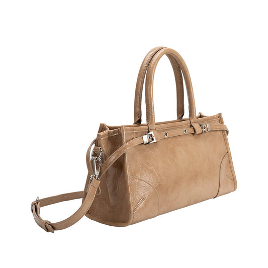 Tan Rhonda Recycled Vegan Leather Top Handle Bag - Melie Bianco