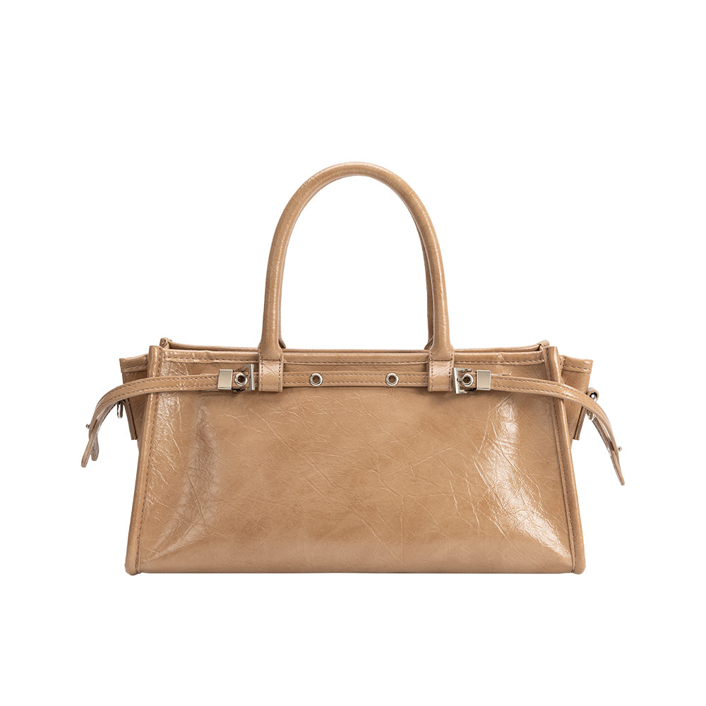 Tan Rhonda Recycled Vegan Leather Top Handle Bag - Melie Bianco