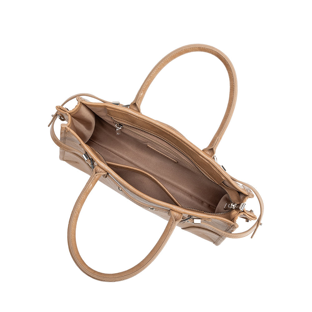 Tan Rhonda Recycled Vegan Leather Top Handle Bag - Melie Bianco