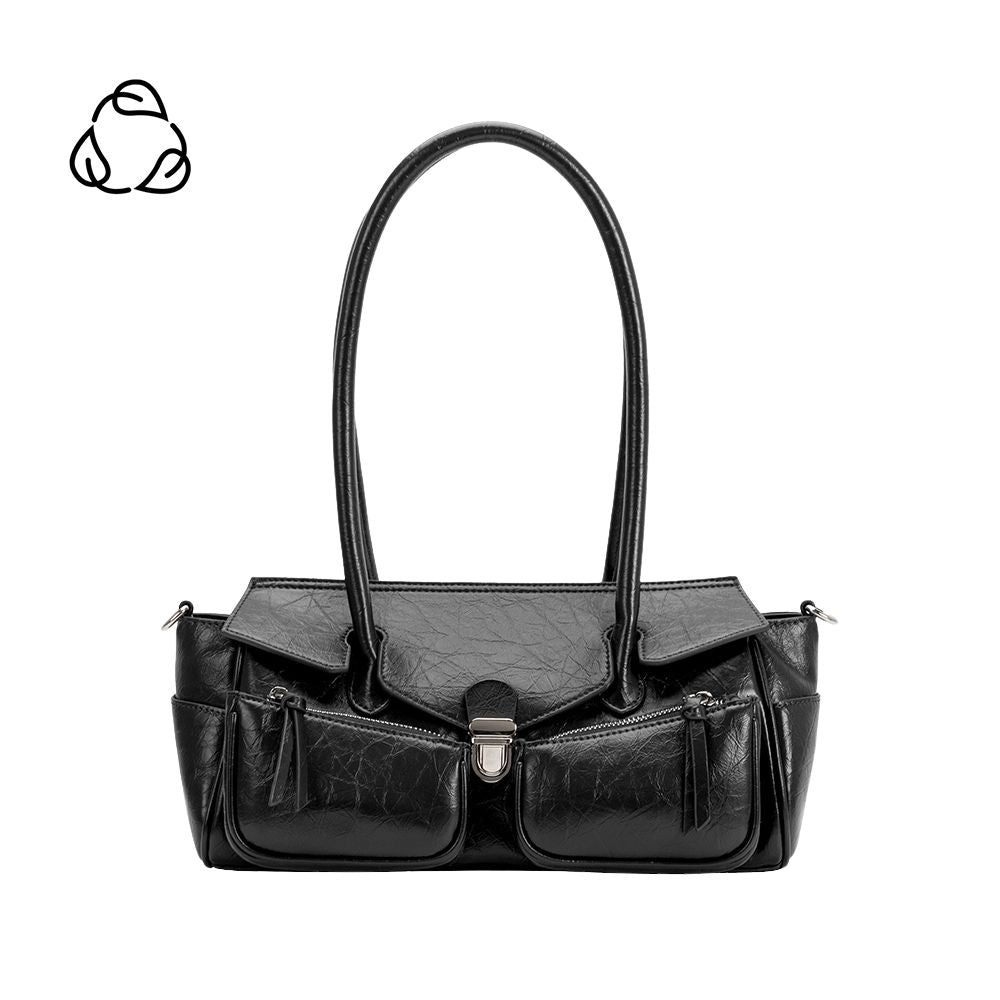 Black Ruthie Recycled Vegan Leather Shoulder Bag - Melie Bianco