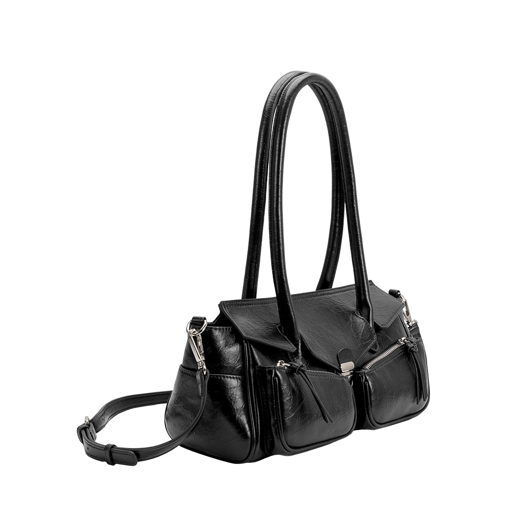 Black Ruthie Recycled Vegan Leather Shoulder Bag - Melie Bianco