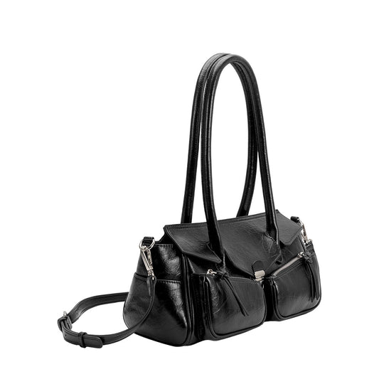 Black Ruthie Recycled Vegan Leather Shoulder Bag - Melie Bianco