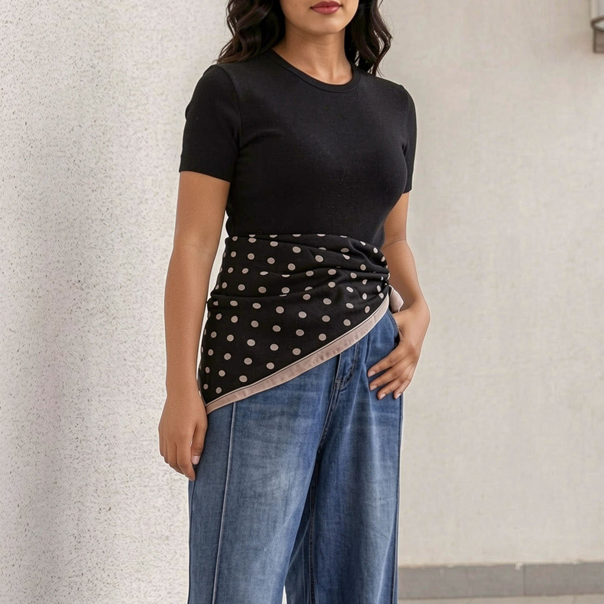 Black Polka Dot Square Scarf - Melie Bianco
