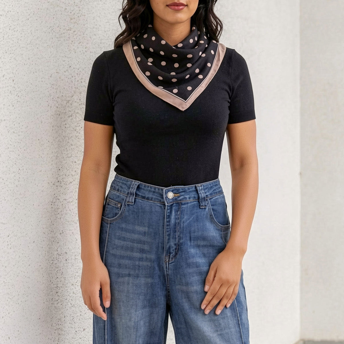 Black Polka Dot Square Scarf - Melie Bianco