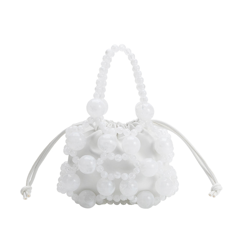 White Bobby Beaded Top Handle Bag - Melie Bianco