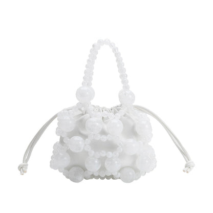 White Bobby Beaded Top Handle Bag - Melie Bianco