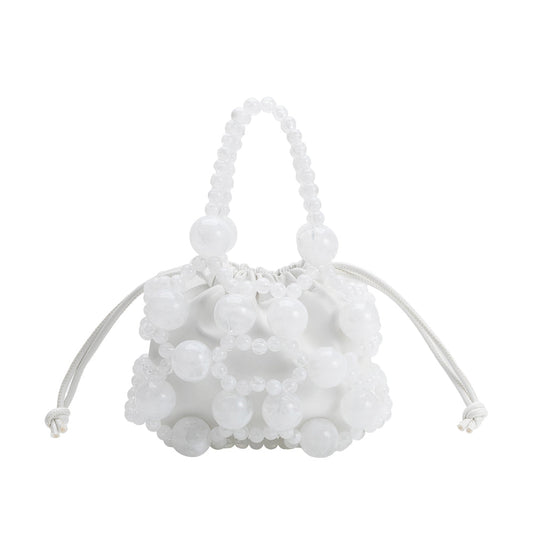 White Bobby Beaded Top Handle Bag - Melie Bianco