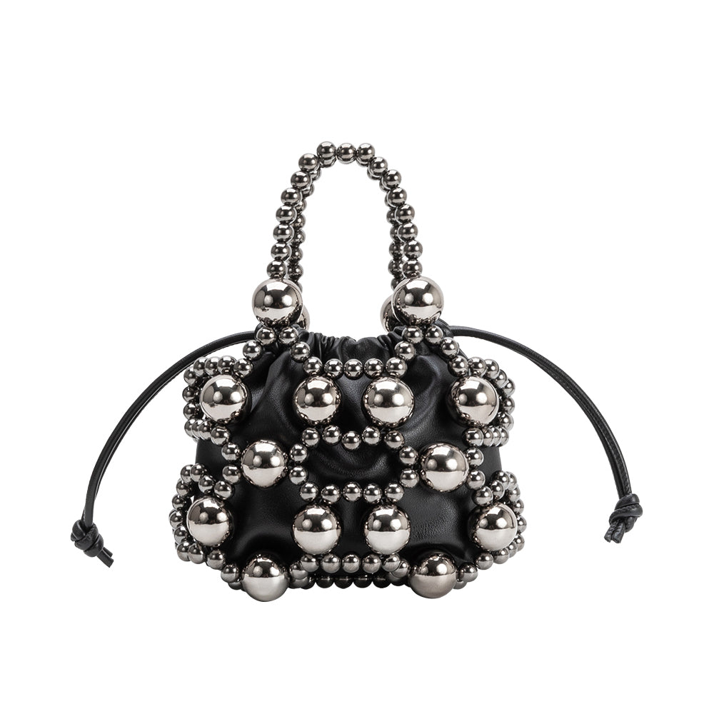 Black Bobby Beaded Top Handle Bag - Melie Bianco