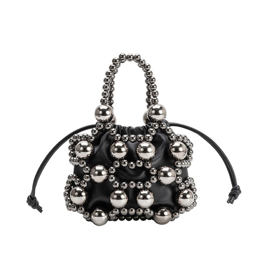 Black Bobby Beaded Top Handle Bag - Melie Bianco