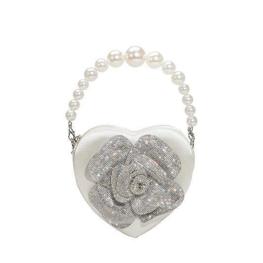 White Mila Satin Heart Pearl Crossbody Bag | Melie BIanco - Melie Bianco