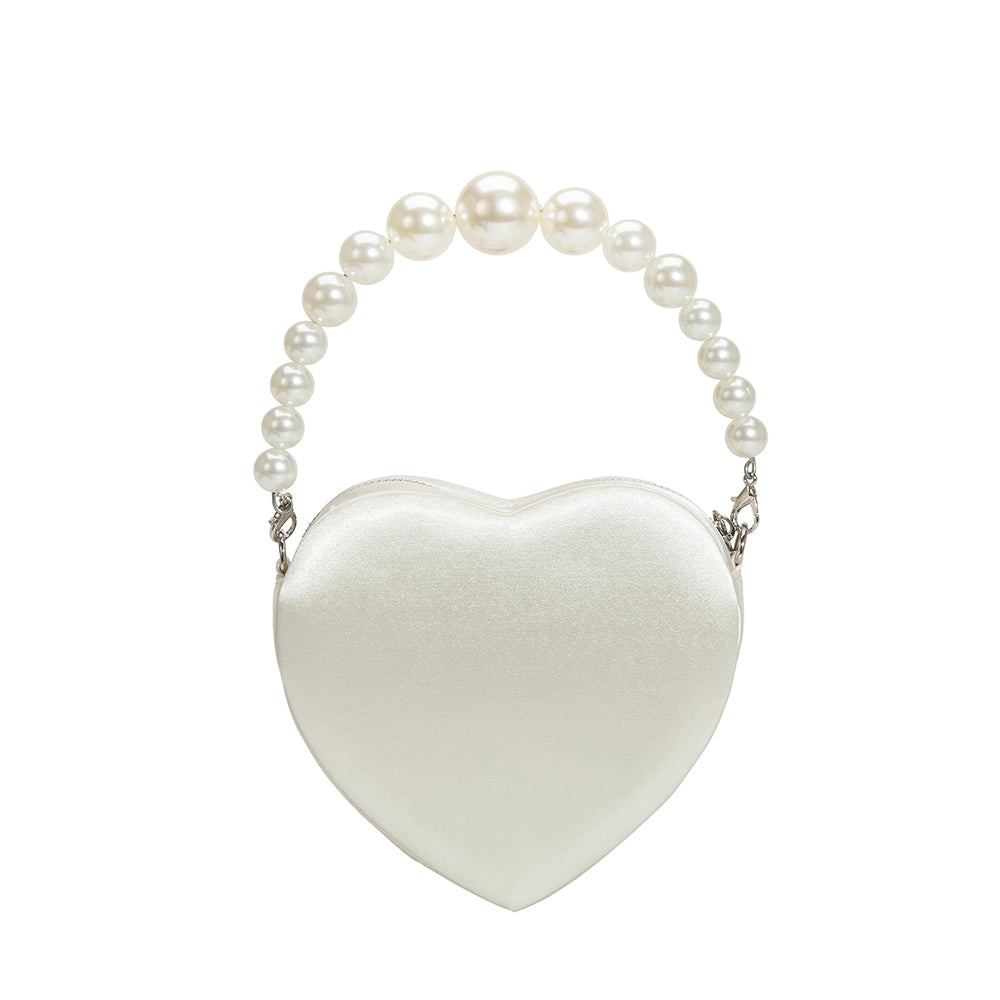 White Mila Satin Heart Pearl Crossbody Bag | Melie BIanco - Melie Bianco