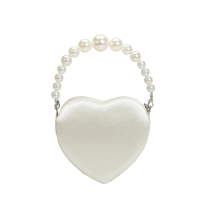 White Mila Satin Heart Pearl Crossbody Bag | Melie BIanco - Melie Bianco