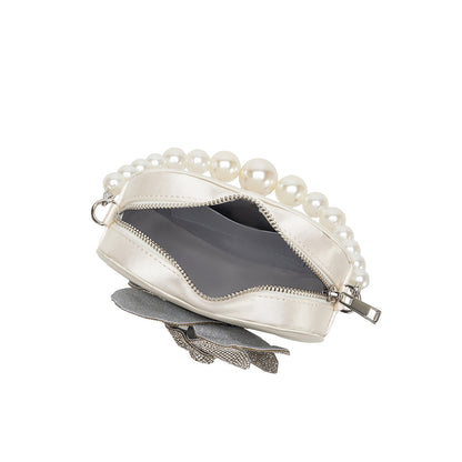 White Mila Satin Heart Pearl Crossbody Bag | Melie BIanco - Melie Bianco
