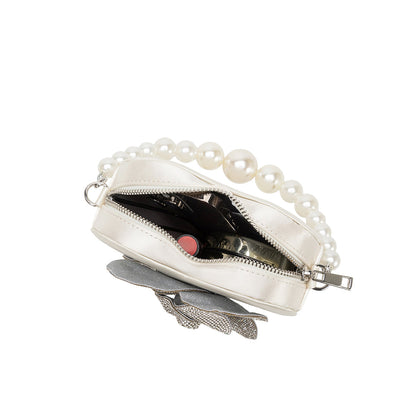 White Mila Satin Heart Pearl Crossbody Bag | Melie BIanco - Melie Bianco