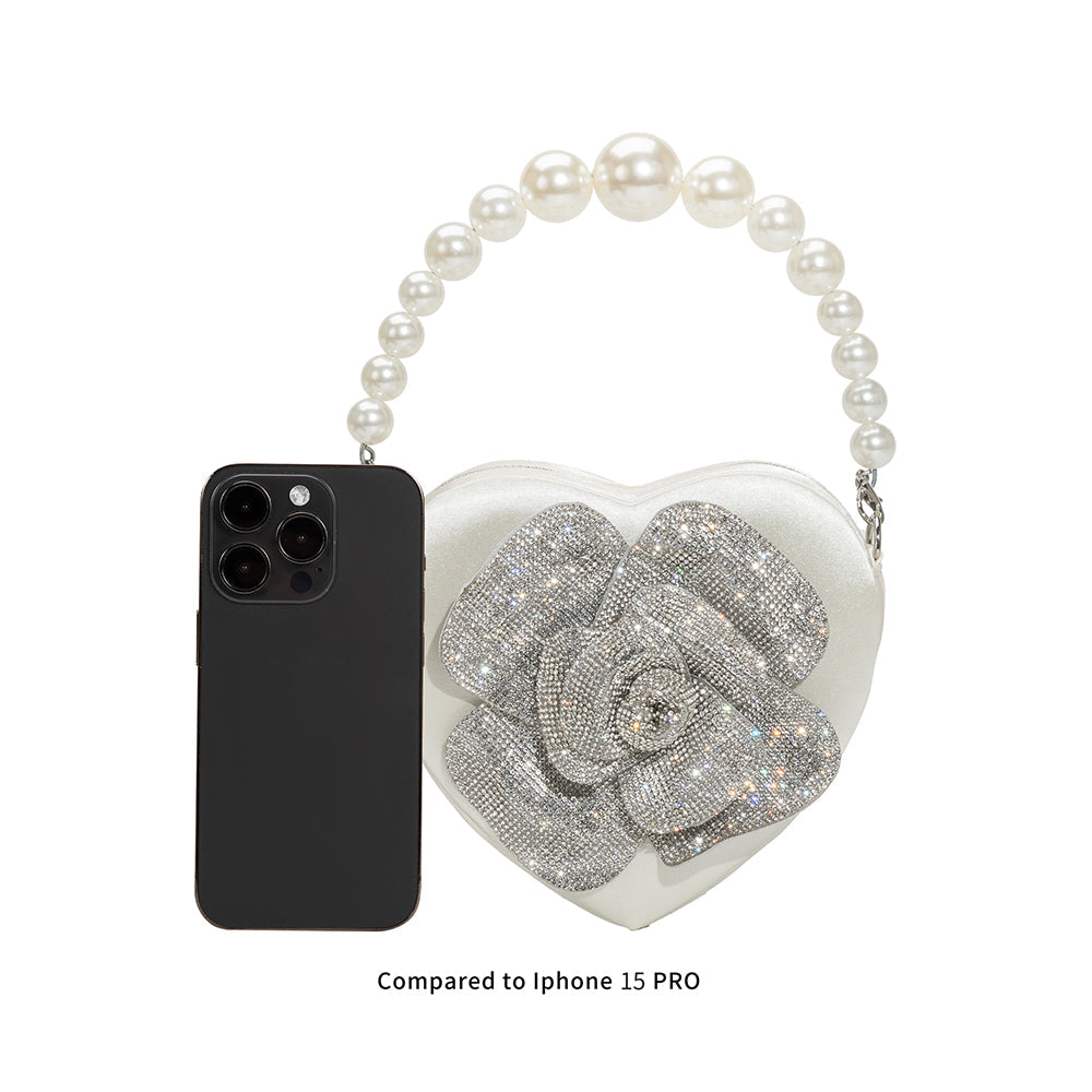 White Mila Satin Heart Pearl Crossbody Bag | Melie BIanco - Melie Bianco