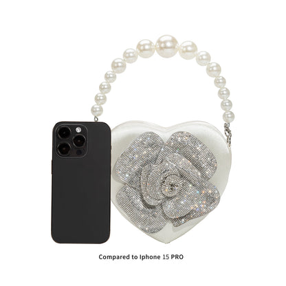 White Mila Satin Heart Pearl Crossbody Bag | Melie BIanco - Melie Bianco