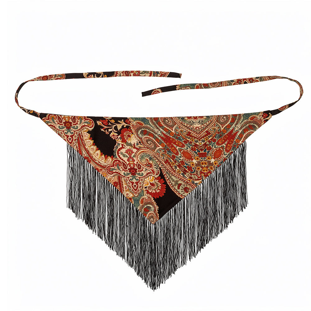 Black Paisley Fringe Belt - Melie Bianco