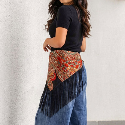 Black Paisley Fringe Belt - Melie Bianco