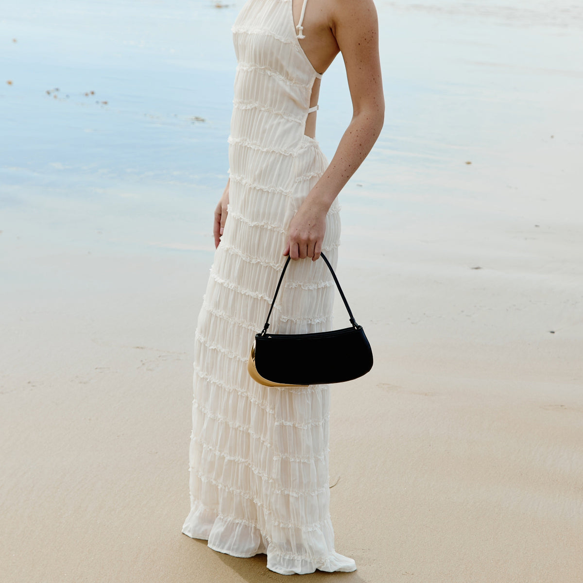 Ivory Sade Recycled Vegan Leather Shoulder Bag - Melie Bianco
